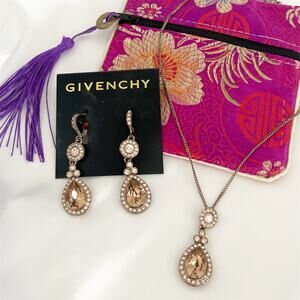 GIVENCHY Vintage Rose Gold Crystal Necklace and Earring Set